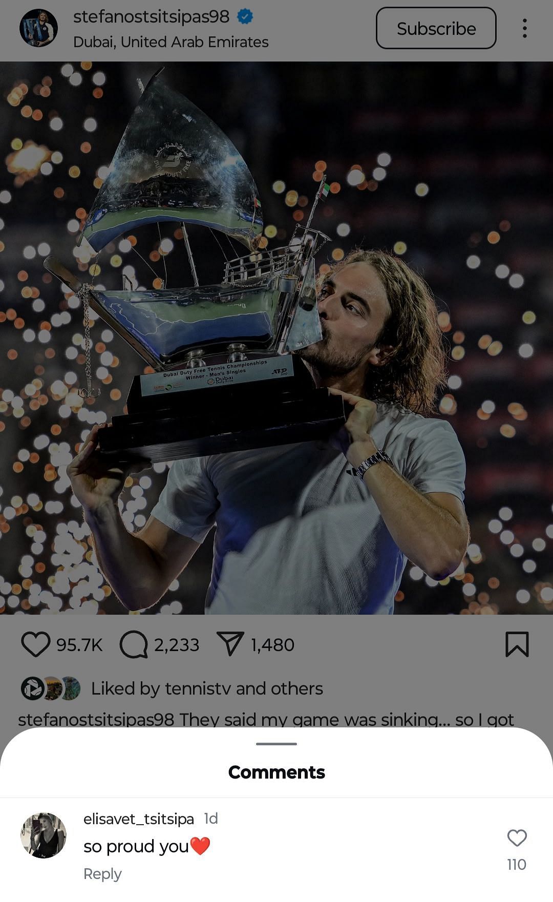 Elisavet Tsitsipas&#039; comment - Via Instagram