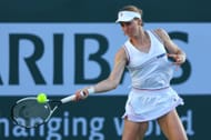 Liudmila Samsonova plays a forehand against Cary McNally of USA during round 2 of the BNP Paribas Open- Source: Getty