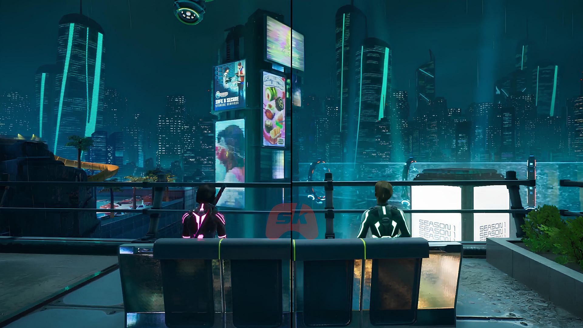 The first Bench can be found in Neon Revenge (Image via Sportskeeda Gaming || Hazelight Studio)