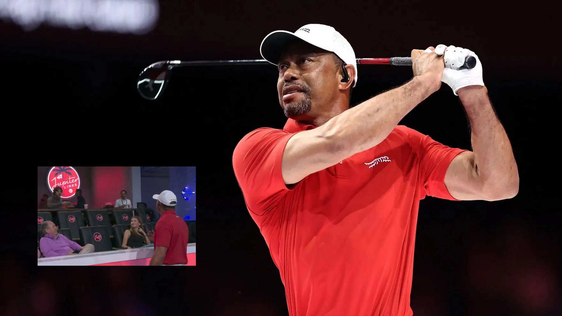 Tiger Woods hilariously asks son Charlie Woods for a mid-match snack at TGL (Images via Getty and @SportsCenter/X)