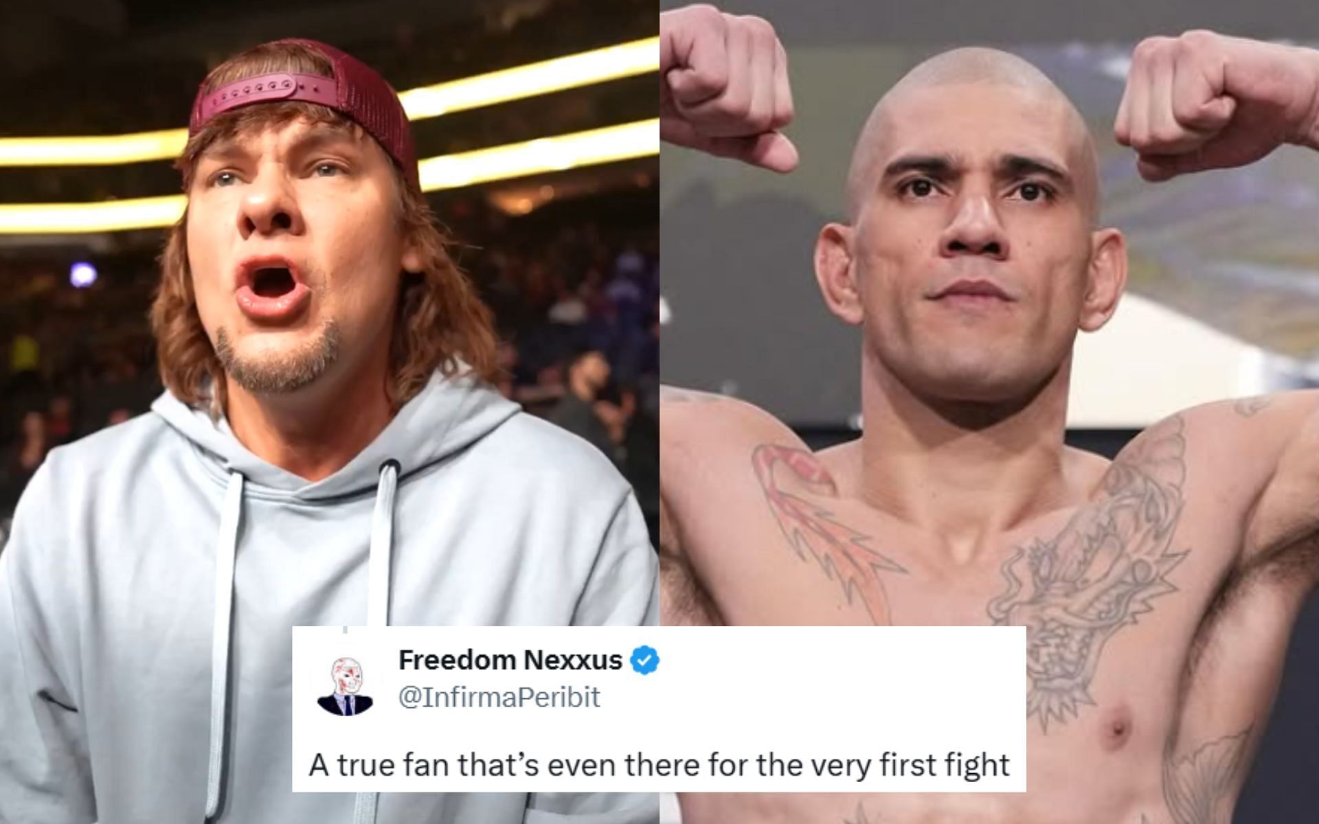 Theo Von (left) is one of the celebrity attendees at UFC 313 headlined by Alex Pereira (right). [Images courtesy: @ufc on X and @ufc on Instagram]