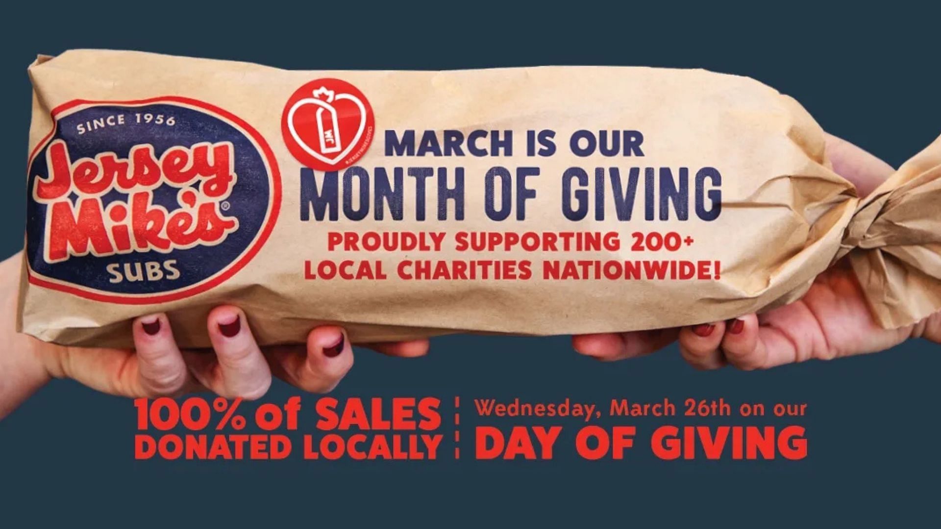 Month of Giving begins in March (Image via Jersey Mike&rsquo;s)