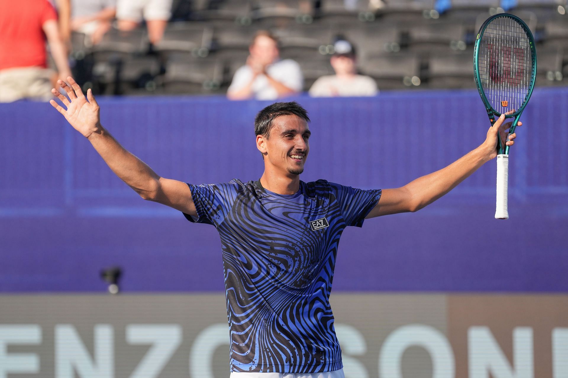 Lorenzo Sonego of Italy reacts after his win against David Goffin of Belgium in the semifinals of the ATP 250 Winston-Salem Open - Source: Getty