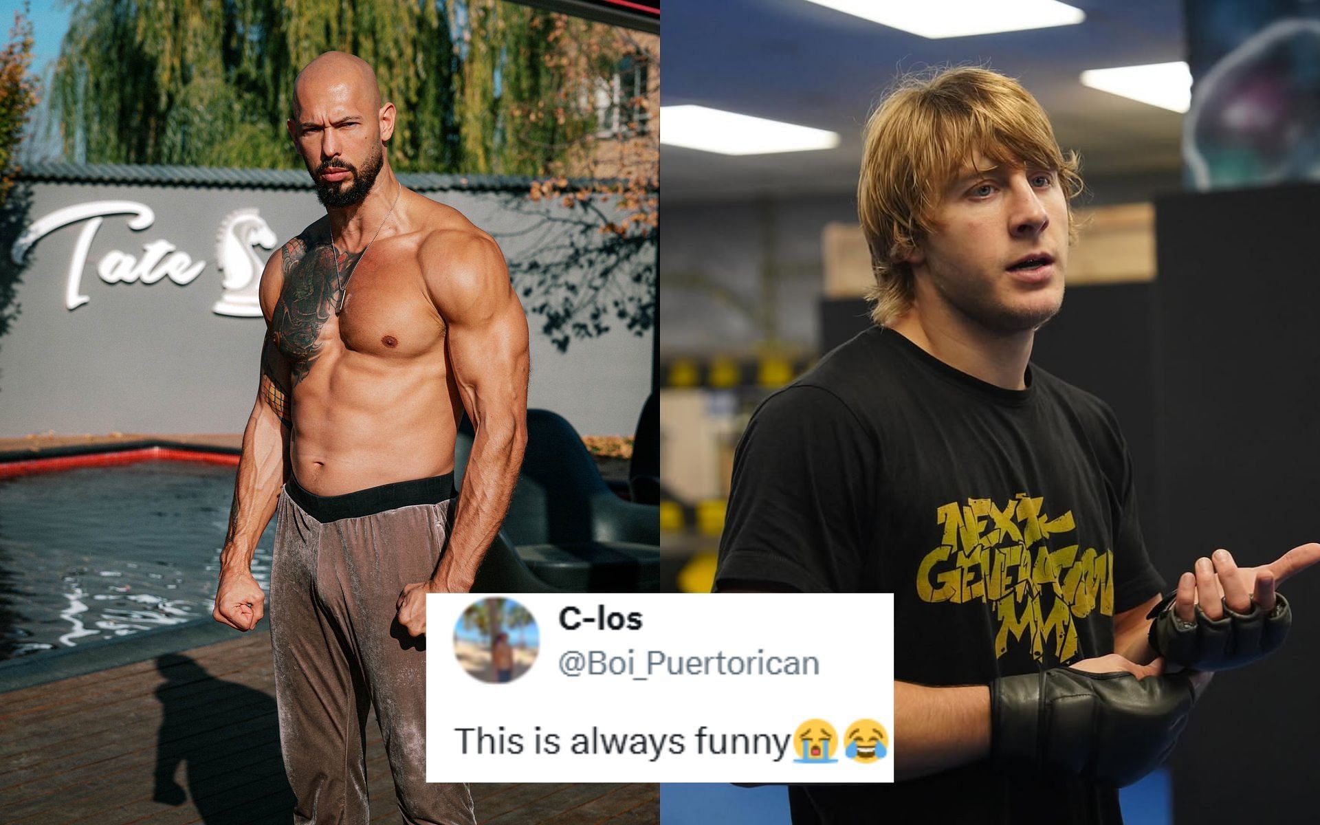 Fans react to a fake reporter pranking Andrew Tate (left) and Paddy Pimblett (right). [Images courtesy: @Cobratate on X and @theufcbaddy on Instagram]