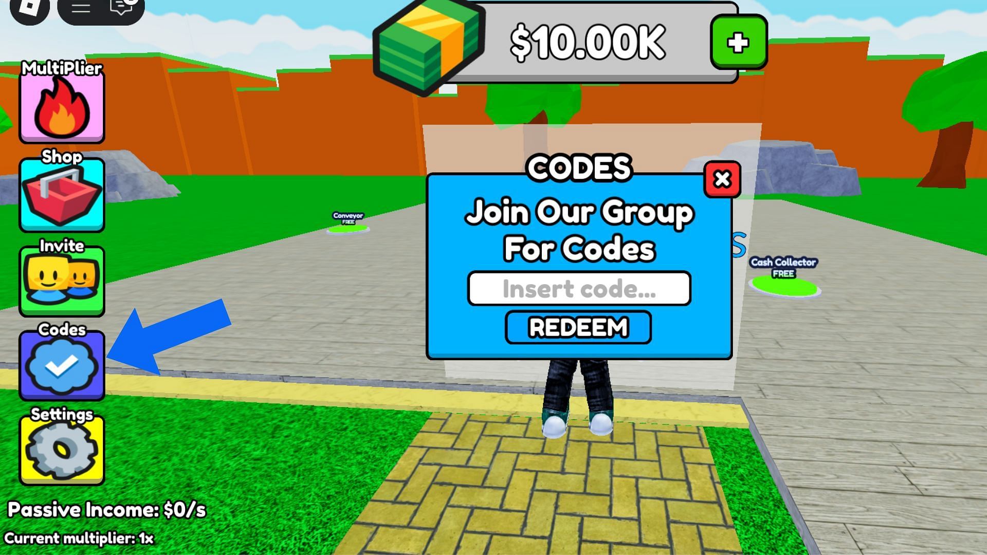 Code box in Trillionaire Empire Tycoon (Image via Roblox)