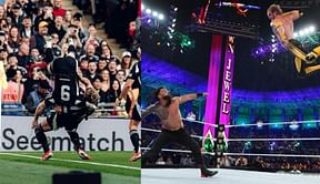 WWE स्टार ने फुटबॉल के ग्राउंड में बिखेरा जलवा, चलते मैच में सेलेब्रिटी को खतरनाक मूव से किया धराशाई; देखें वायरल वीडियो