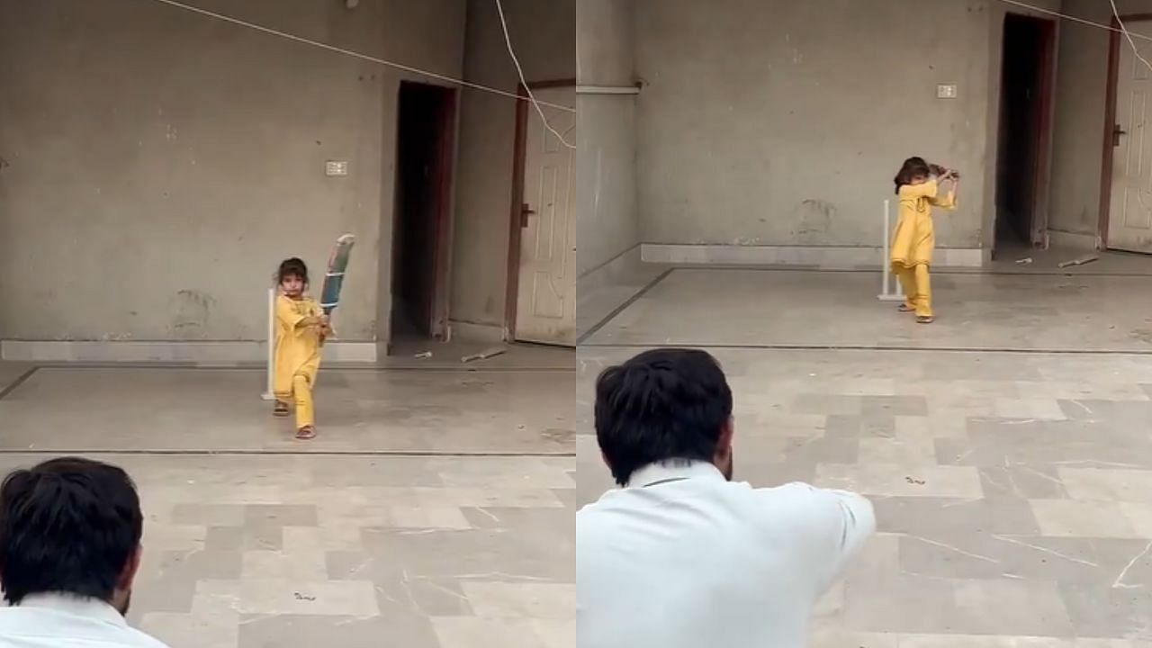 पाकिस्तानी बच्ची ने लगाए दमदार शॉट्स (Pc: X@RichKettle07)
