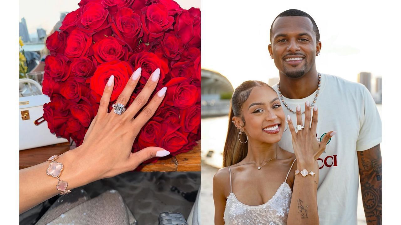 Cleveland Browns QB DeShaun Watson and his fiancee Jilly Anais with her engagement ring