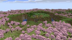 Minecraft player discovers beautiful seed featuring village surrounded by a river and cherry blossom trees