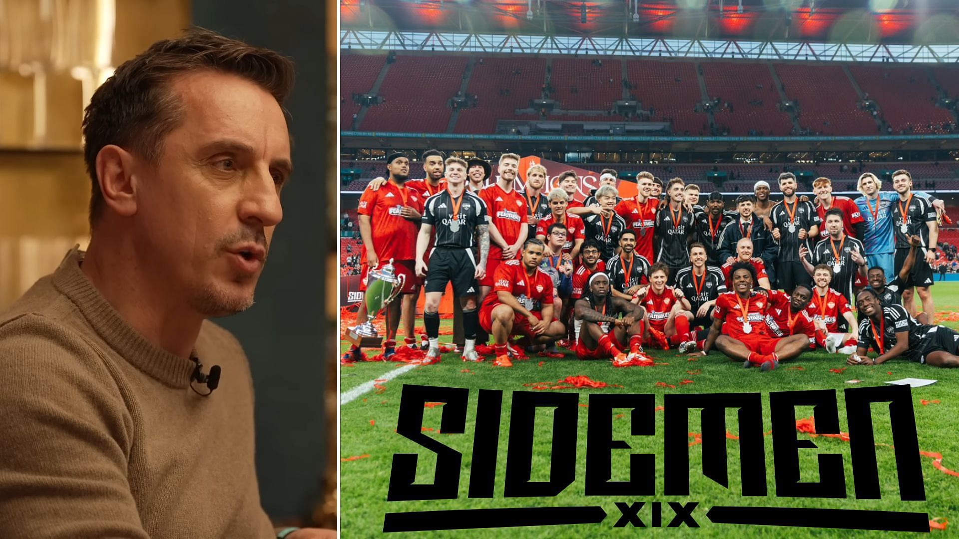 Gary Neville wants to play against the Sidemen in a charity match (Image via The Overlap/YouTube, Sidemen/X)