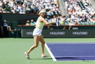 Bencic plays a forehand in the BNP Paribas Open - Source: Getty