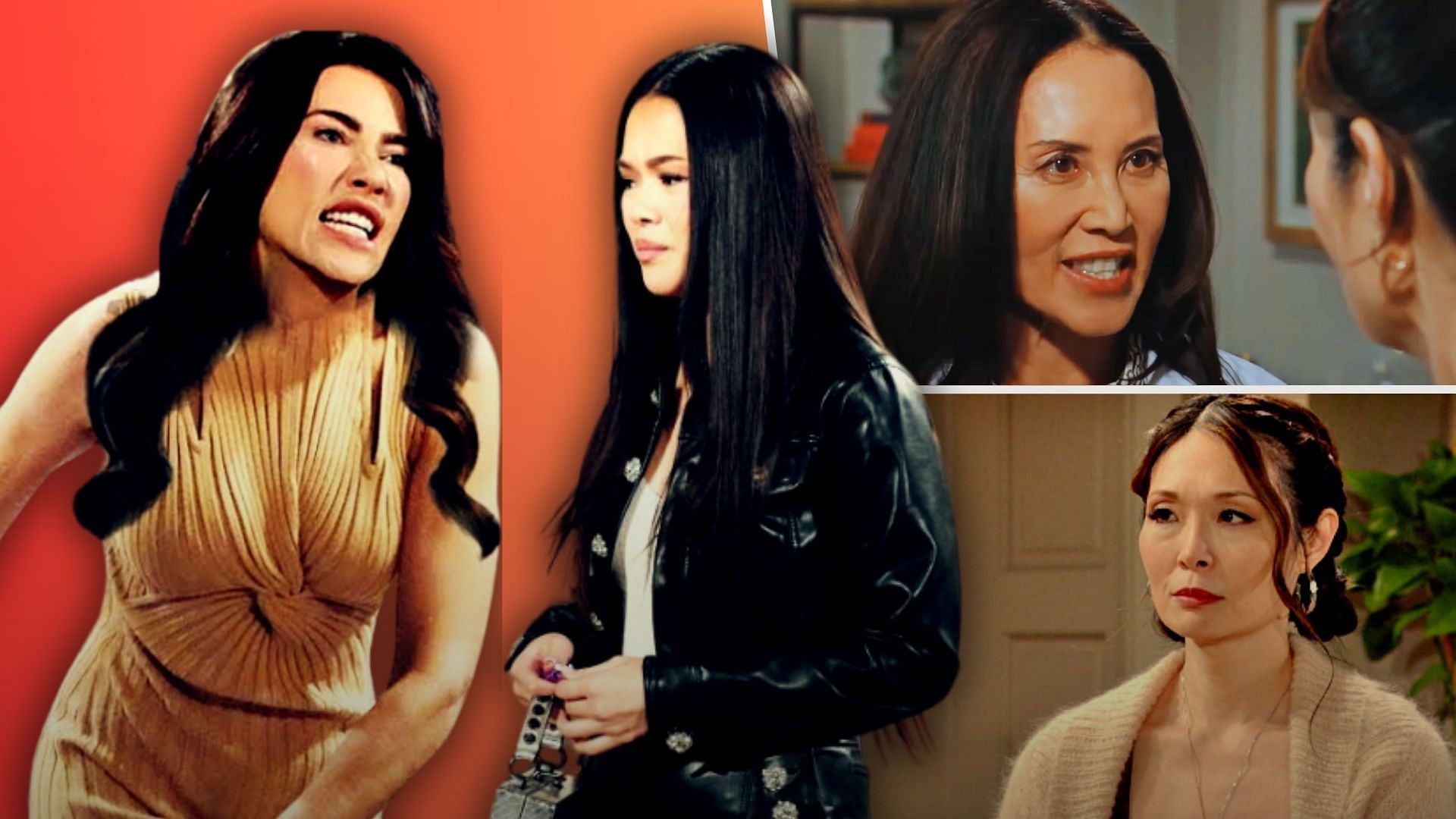 Clockwise from left, Steffy, Luna, Li and Poppy of B&amp;B (Custom cover edited by Sportskeeda, original images via CBS/@The Bold and the Beautiful)