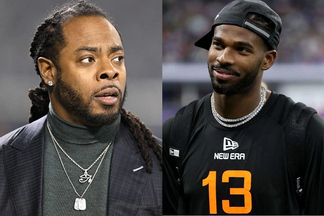 Richard Sherman, left, Shedeur Sanders, right 