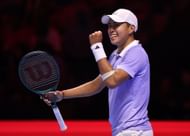 Learner Tien of USA plays celebrates victory over against Jakub Mensik of Czech Republic during the Men's Singles Group Stage match on day one of the Next Gen ATP Finals - Source: Getty