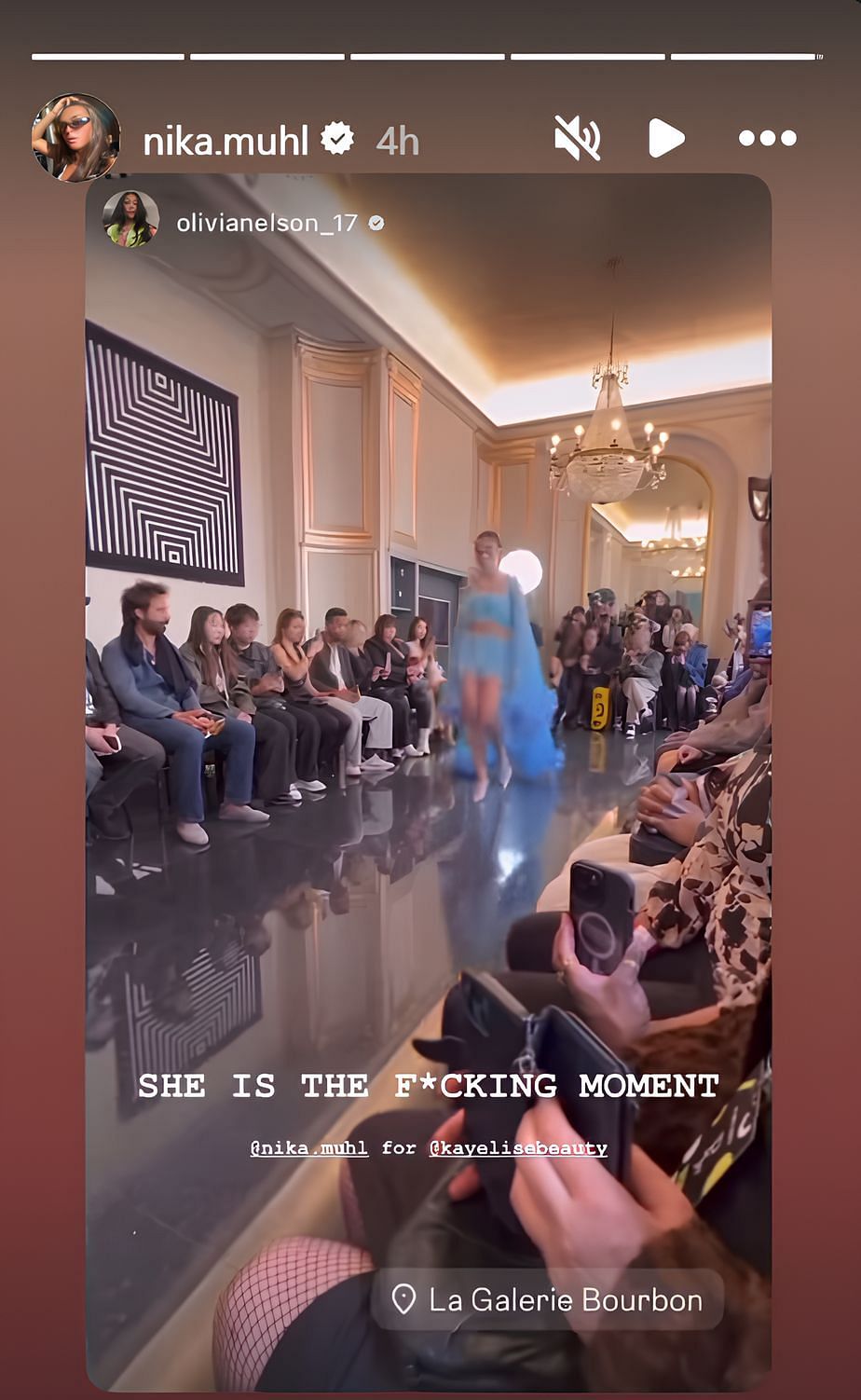 Olivia Nelson-Ododa&#039;s reaction to Nika M&uuml;hl&#039;s ramp walk for Kayelise - Source: Instagram