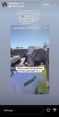Tony Finau’s wife shares a hilarious Instagram story. Image via Instagram @laynafinau
