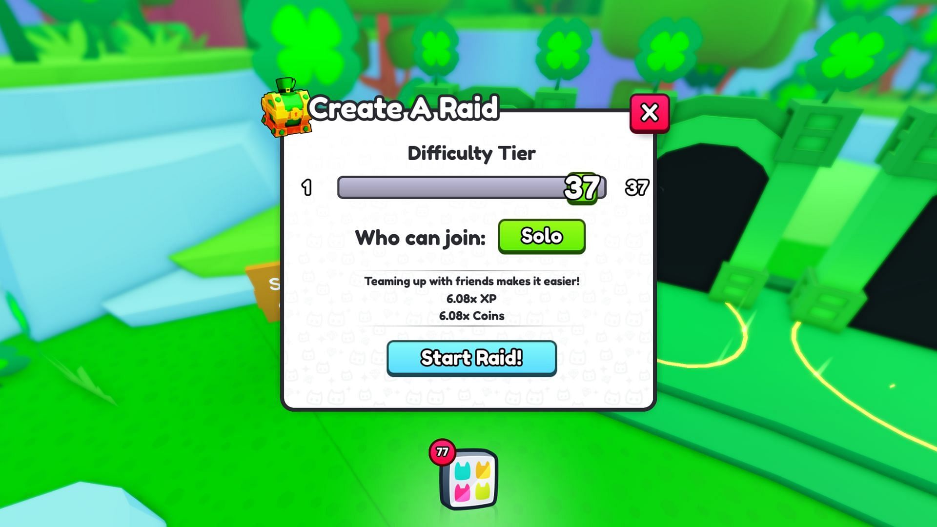 Set the difficulty of the Raid and join (Image via Roblox)