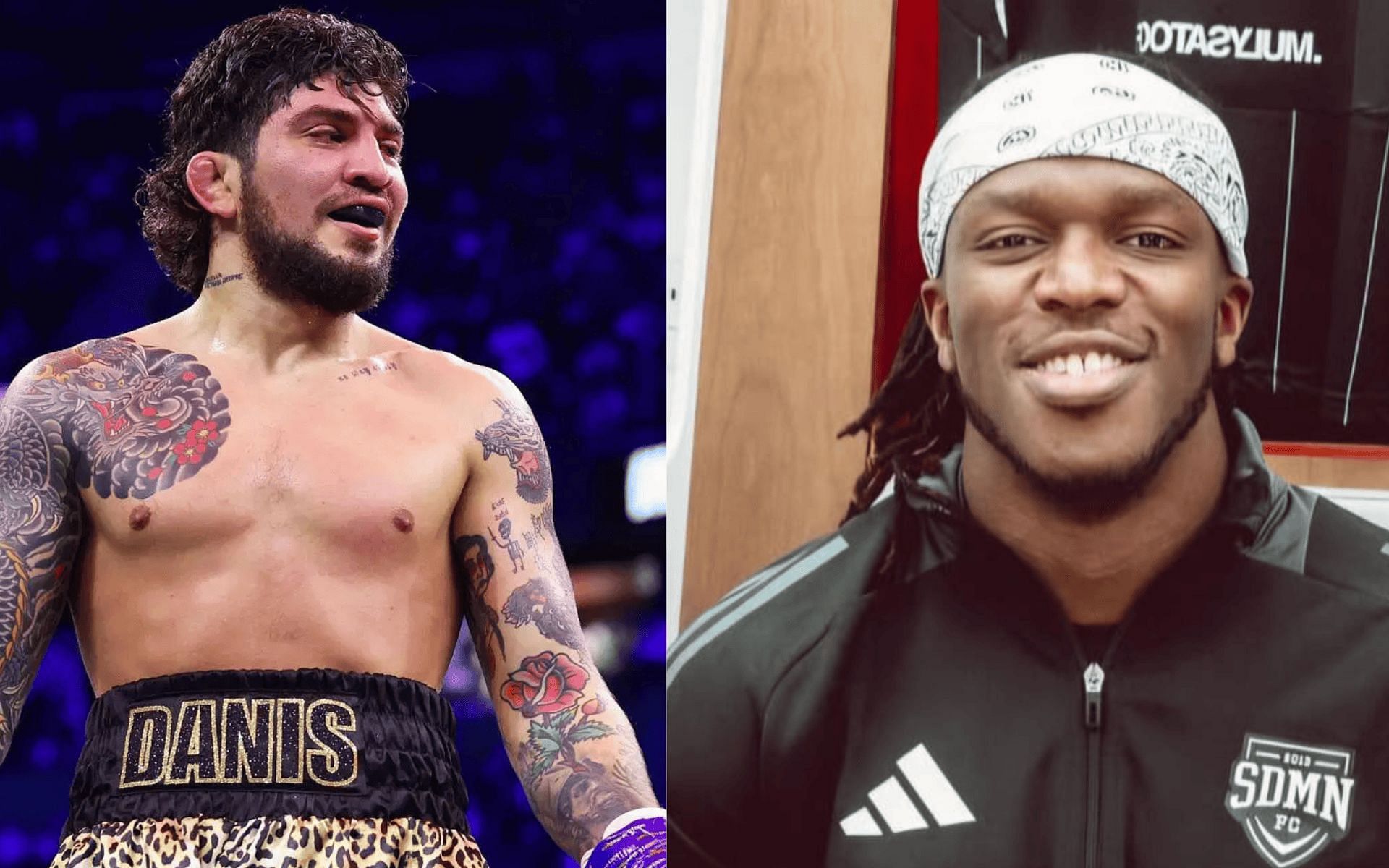 Dillon Danis (left) taking a dig at KSI (right) [Image Source: @ksi on Instagram and Getty]