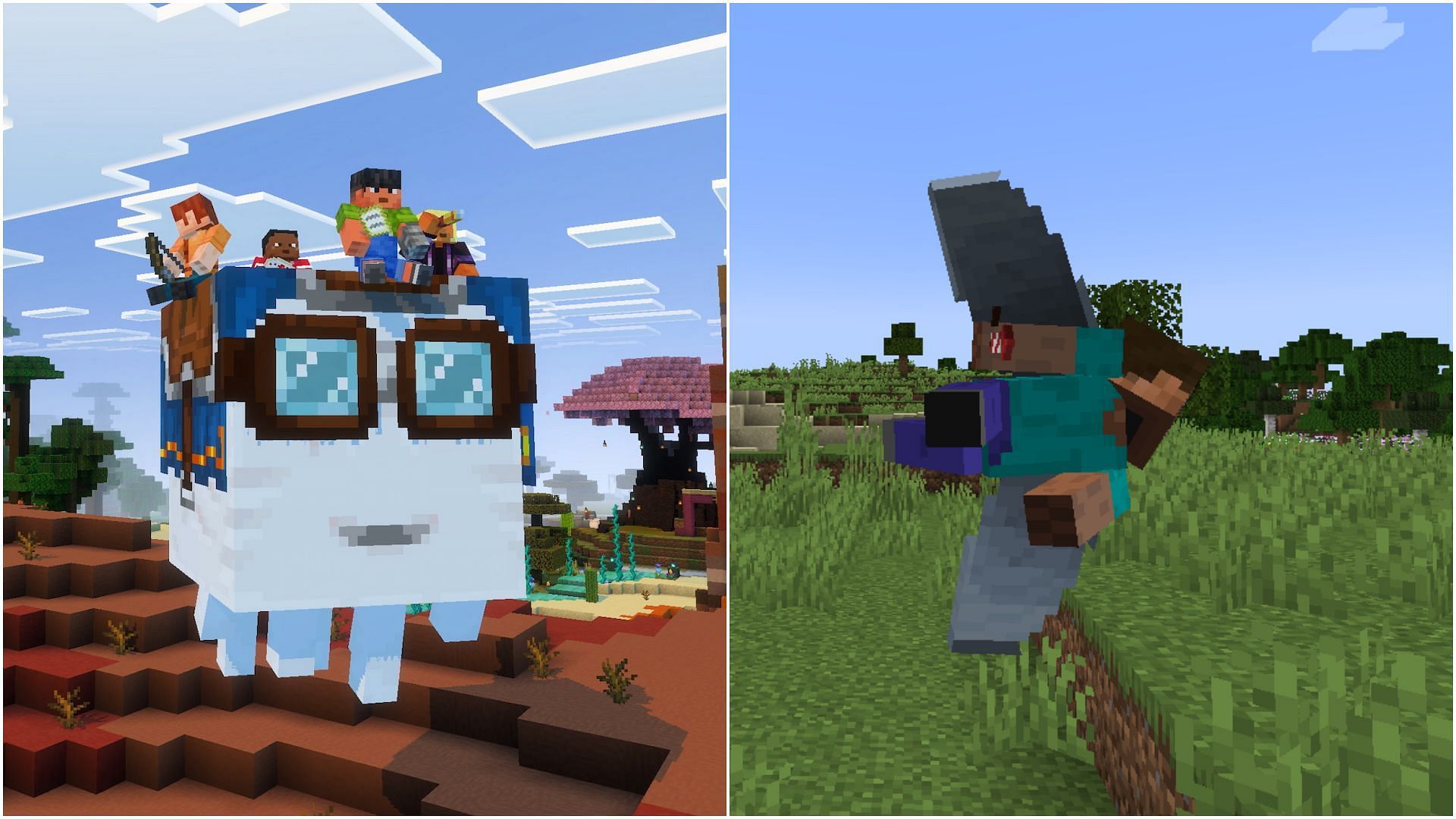 The combination of a harness and happy ghast will allow players to fly (Image via Mojang Studios // Sportskeeda Gaming)