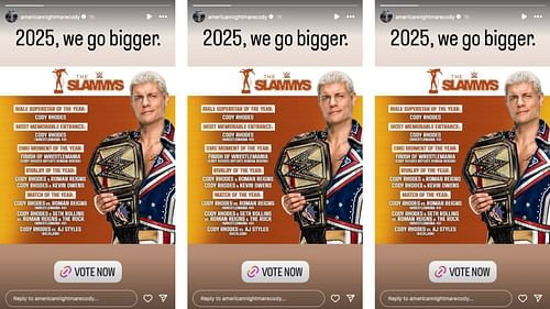 Rhodes reacted to his Slammy Award nominations on social media. [Image credit: Cody Rhodes' Instagram story]