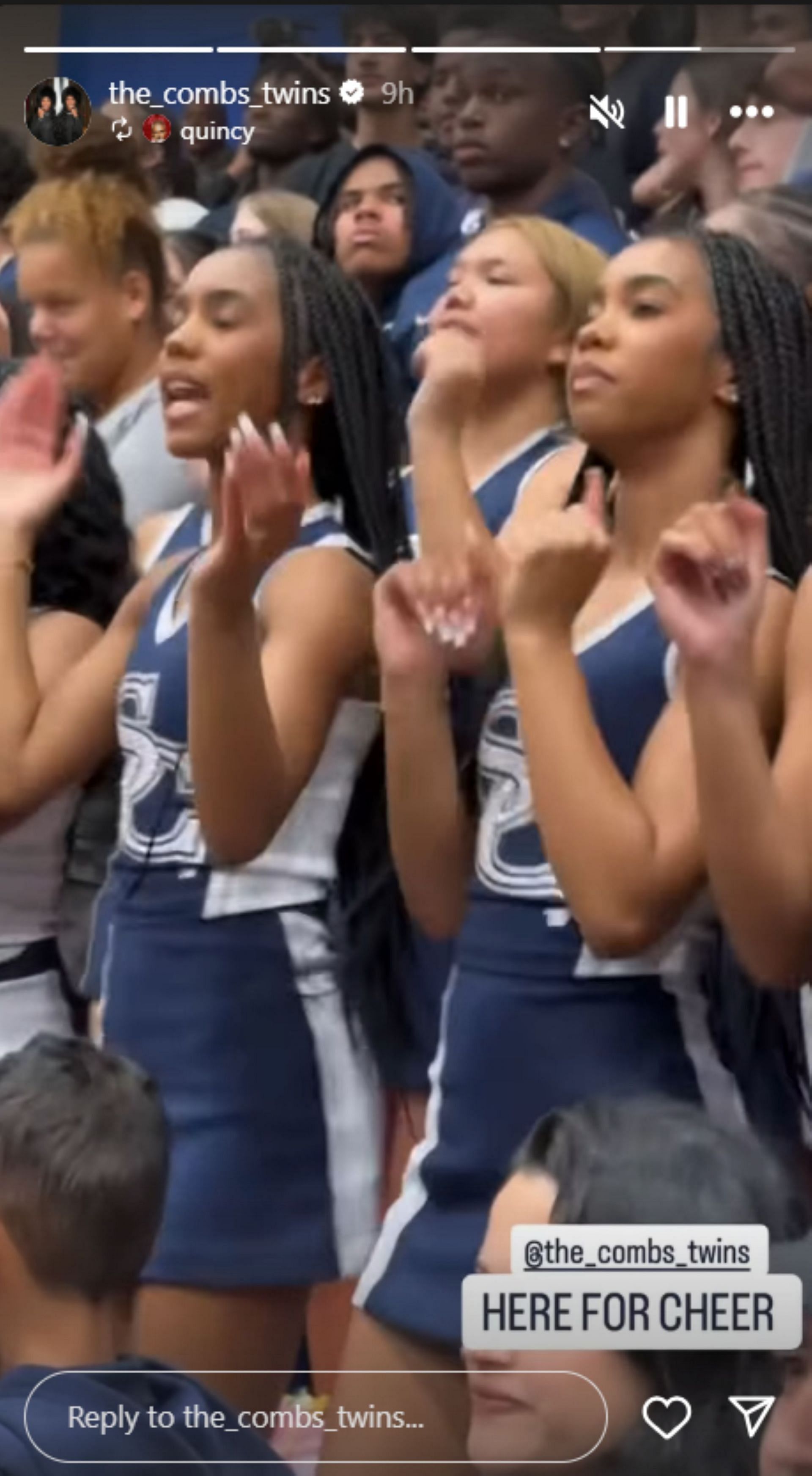 WATCH: Diddy&#039;s daughters the Combs twins don their cheerleader attire to support Bryce James&#039; Sierra Canyon as they head to the state championship (Image: IG/ Combs Twins)