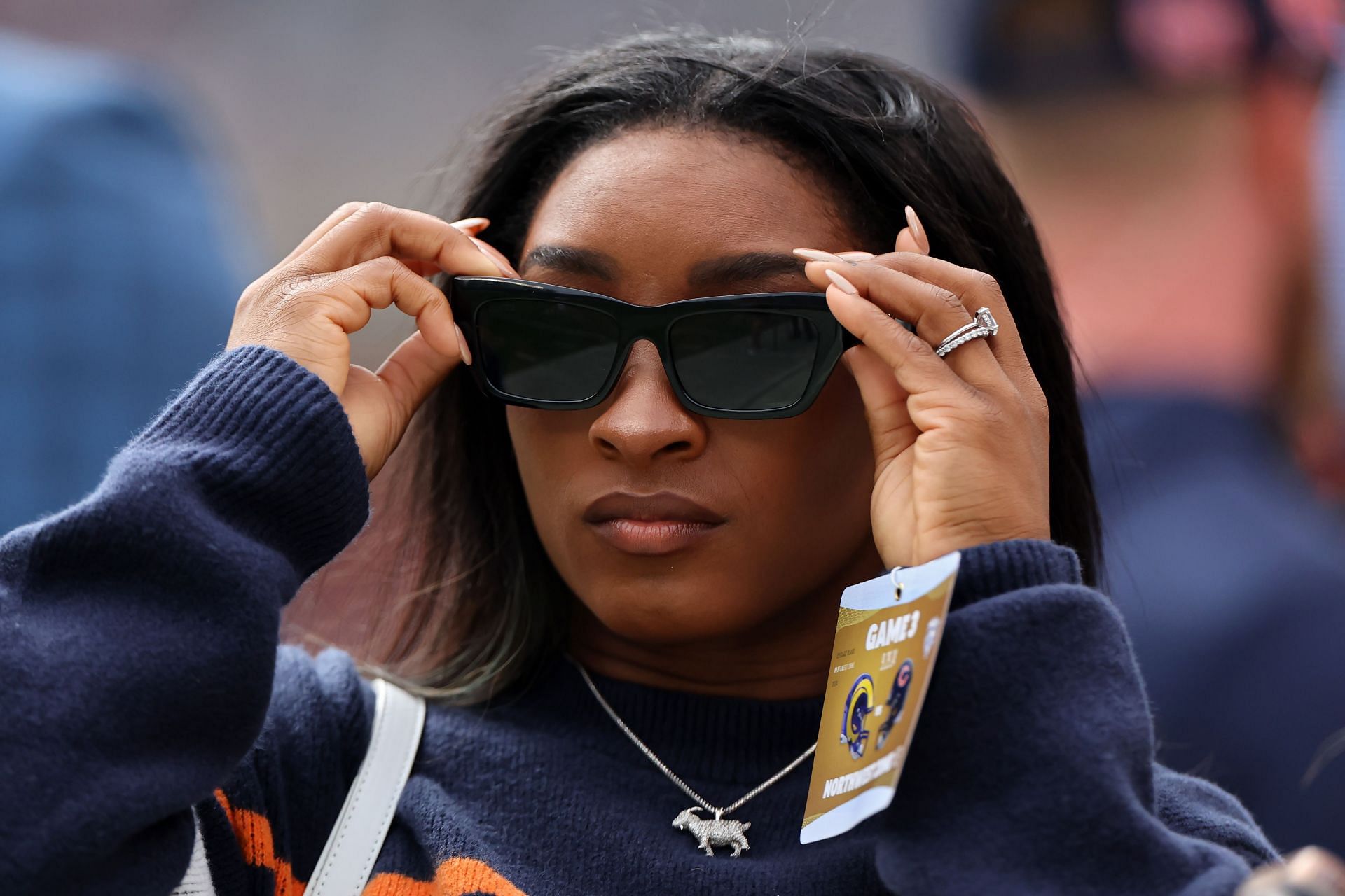 Simone Biles at the Los Angeles Rams vs. Chicago Bears - Source: Getty