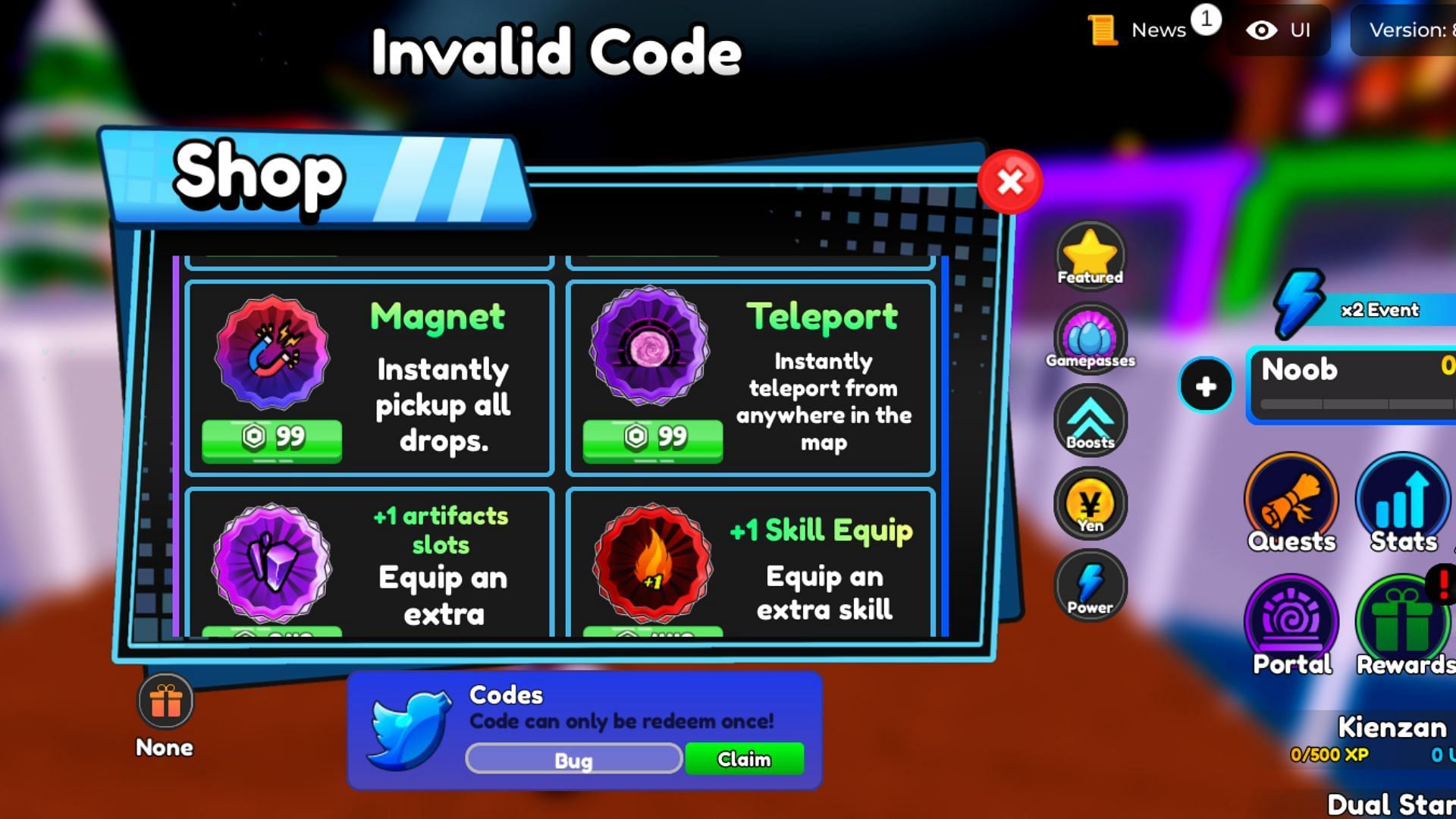 &quot;Invalid Code&quot; error message in the game (Image via Roblox)