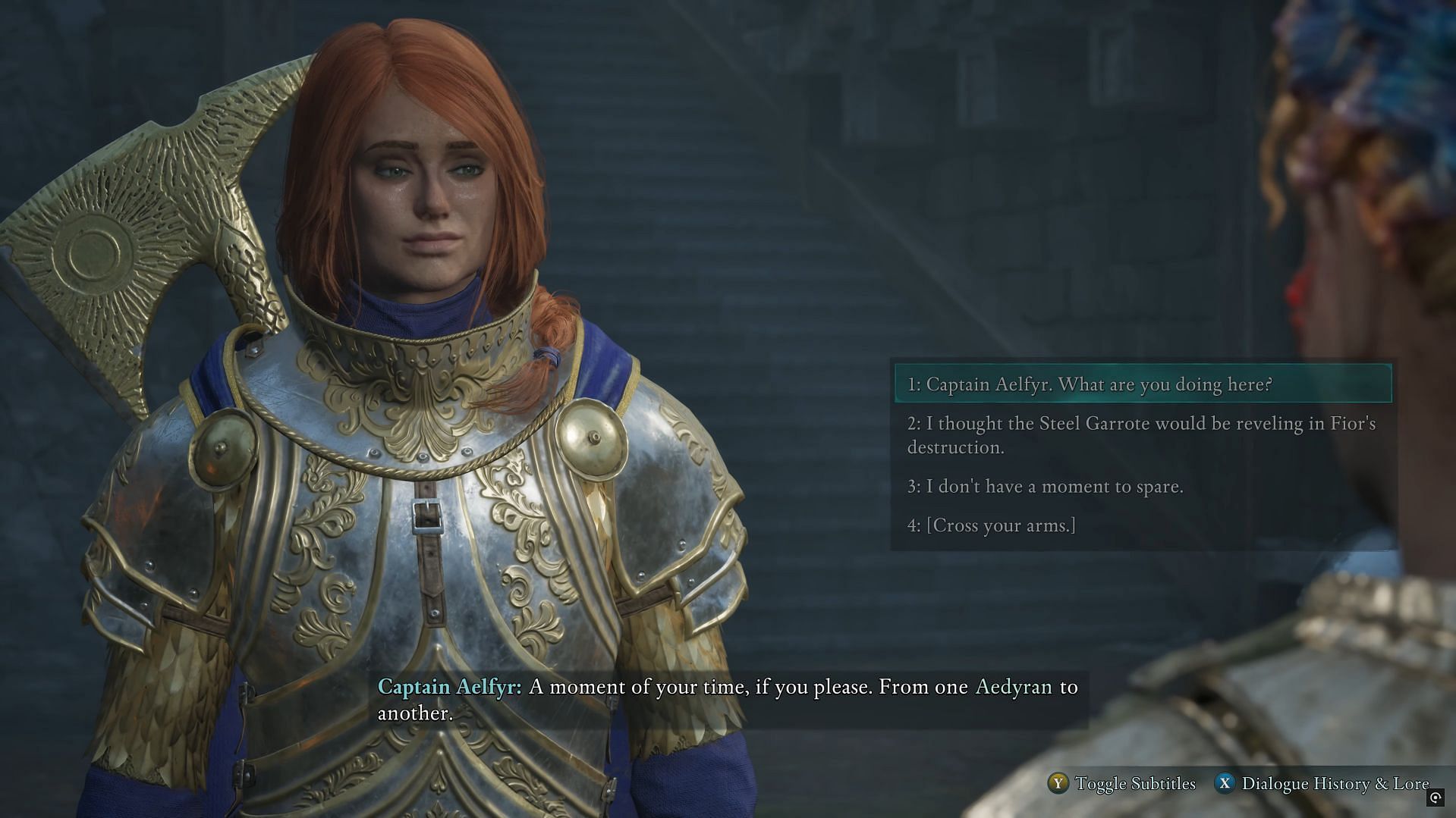 You will meet Captain Aelfyr in Shatterscarp Gatehouse (Image via Xbox Game Studios || YouTube/@BottomTier)