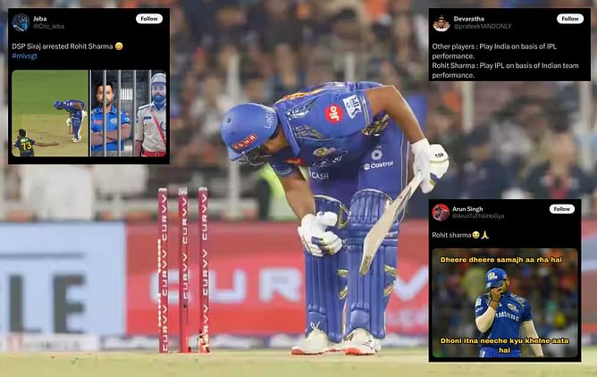 "Still in vacation mode" - Fans react as Rohit Sharma is dismissed cheaply in GT vs MI match of IPL 2025