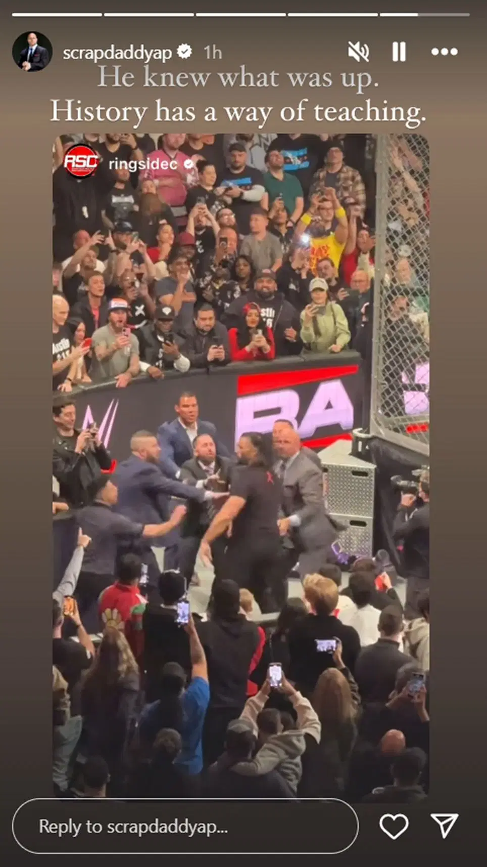 Adam Pearce sent the message to Roman Reigns. [Image credit: Pearce&#039;s Instagram story]