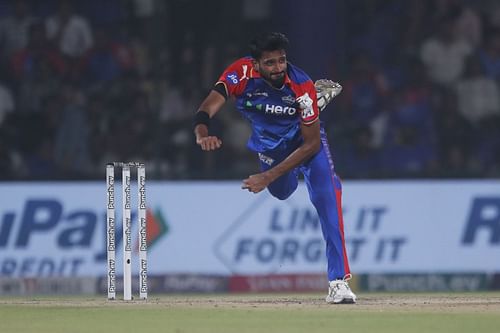 Khaleel Ahmed in action for the Delhi Capitals in IPL 2024.