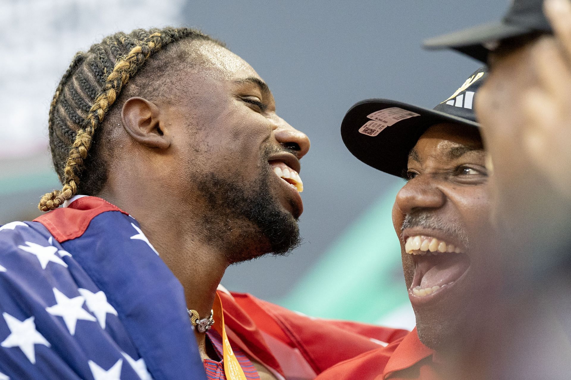 Noah Lyles, his father Kevin Lyles, and his family at the World Athletics Championships. Budapest 2023. - Source: Getty