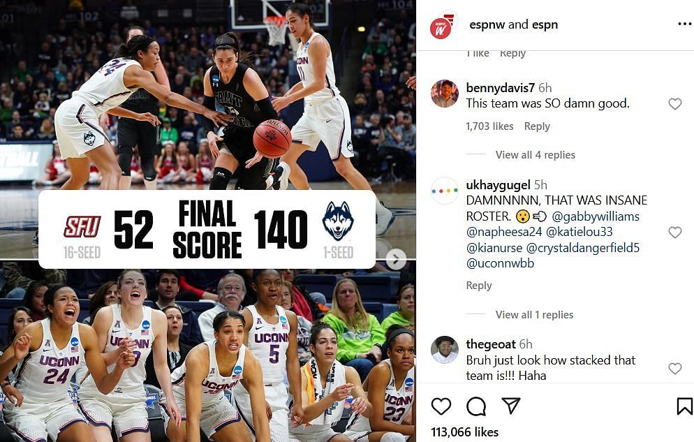 Fans react to ESPN&#039;s IG post. Image via @espn