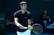 Carlos Alcaraz during a practice session ahead of the 2025 Miami Open (Source: Getty)