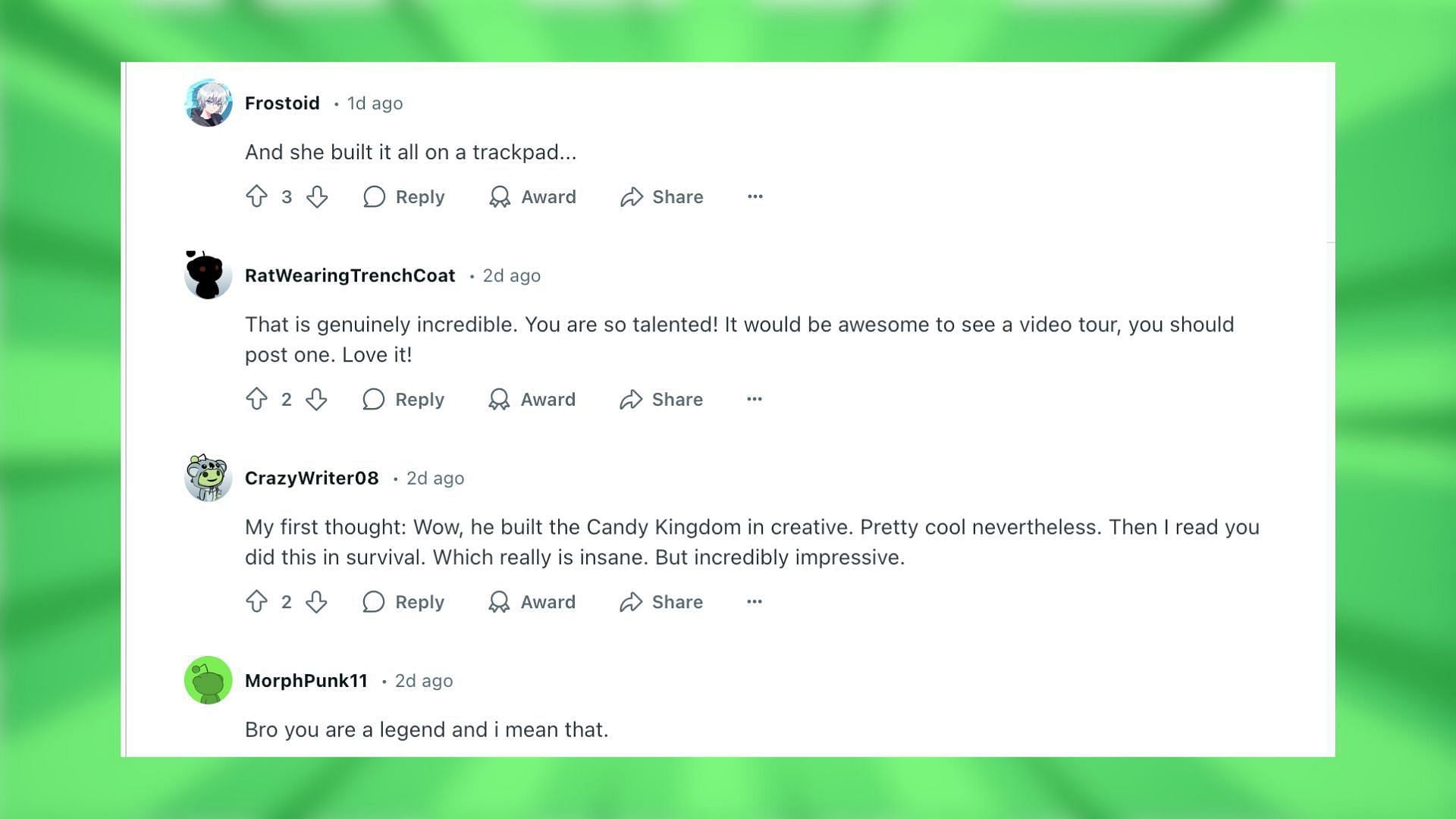 Redditors react to the build (Image via Reddit)