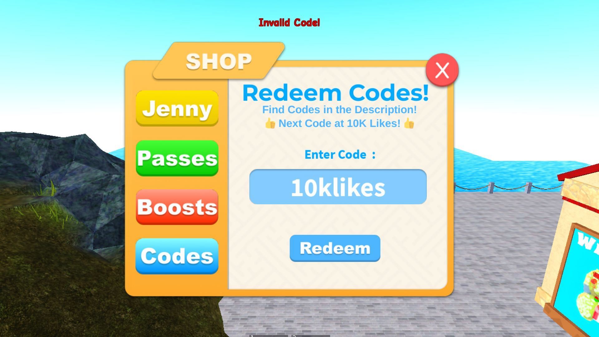 &quot;Invalid Code!&quot; error in Nen Fighting Simulator (Image via Roblox)