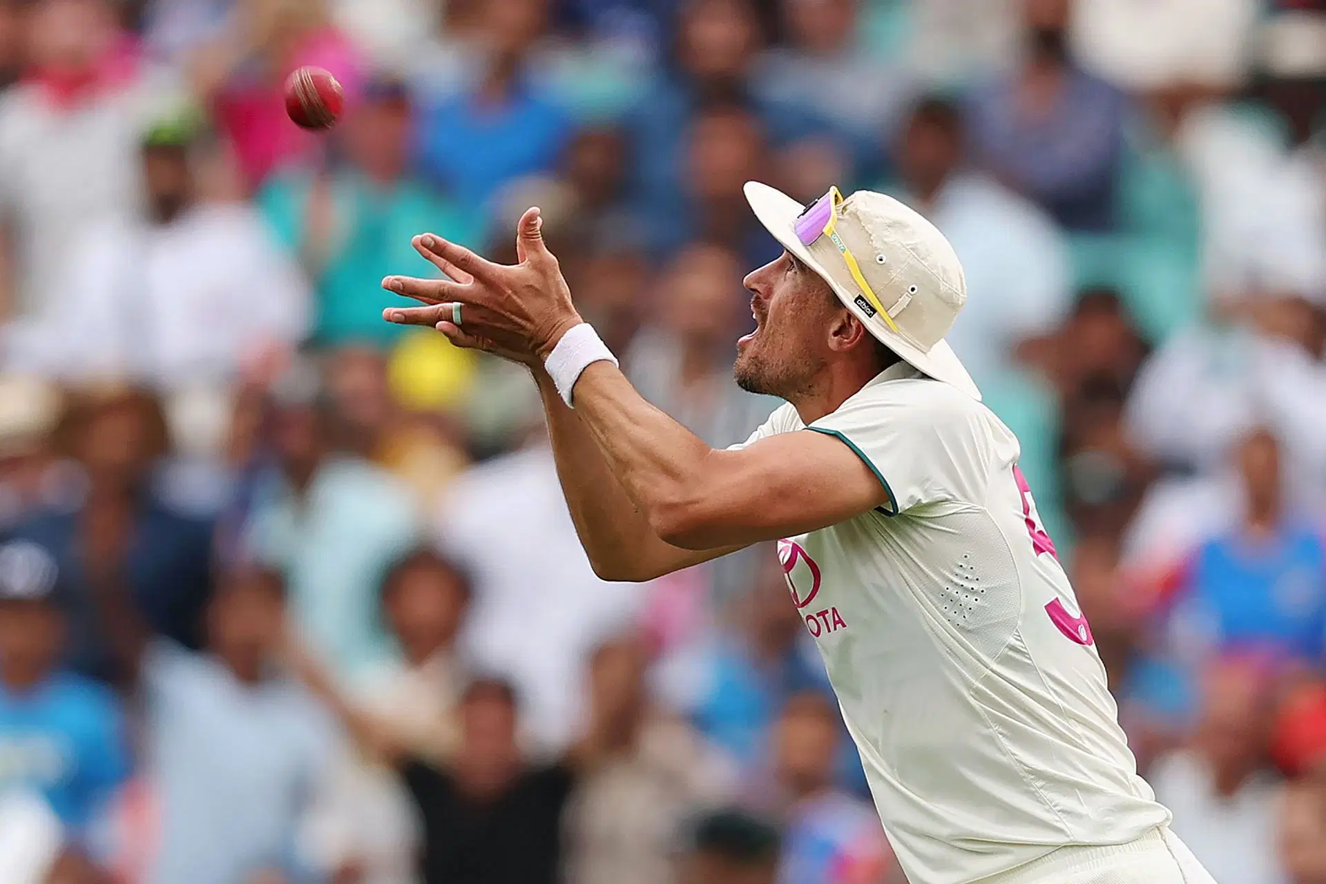 Mitchell Starc of Australia catches out Jasprit Bumrah of India during day one of the Fifth Men&#039;s Test Match in the series between Australia and India at Sydney Cricket Ground on January 03, 2025 in Sydney, Australia. (Photo by Cameron Spencer/Getty Images).