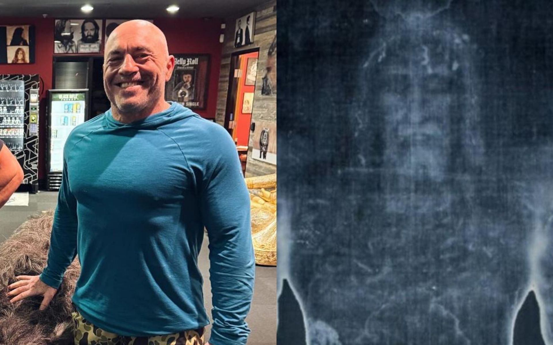 Joe Rogan (left) shares a deep dive video on The Shroud of Turin (right). [Image credit: @joerogan, @exploretheshroud on Instagram]