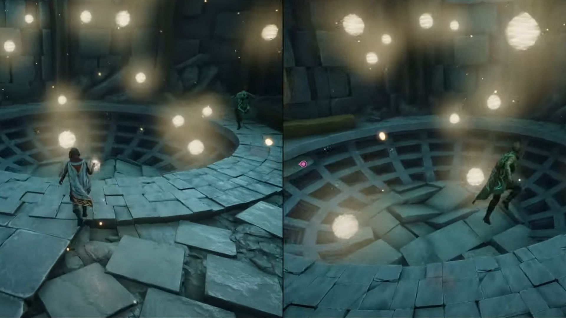 Navigating through the light orbs (Image via EA || YouTube/@GamerGuruOfficial)