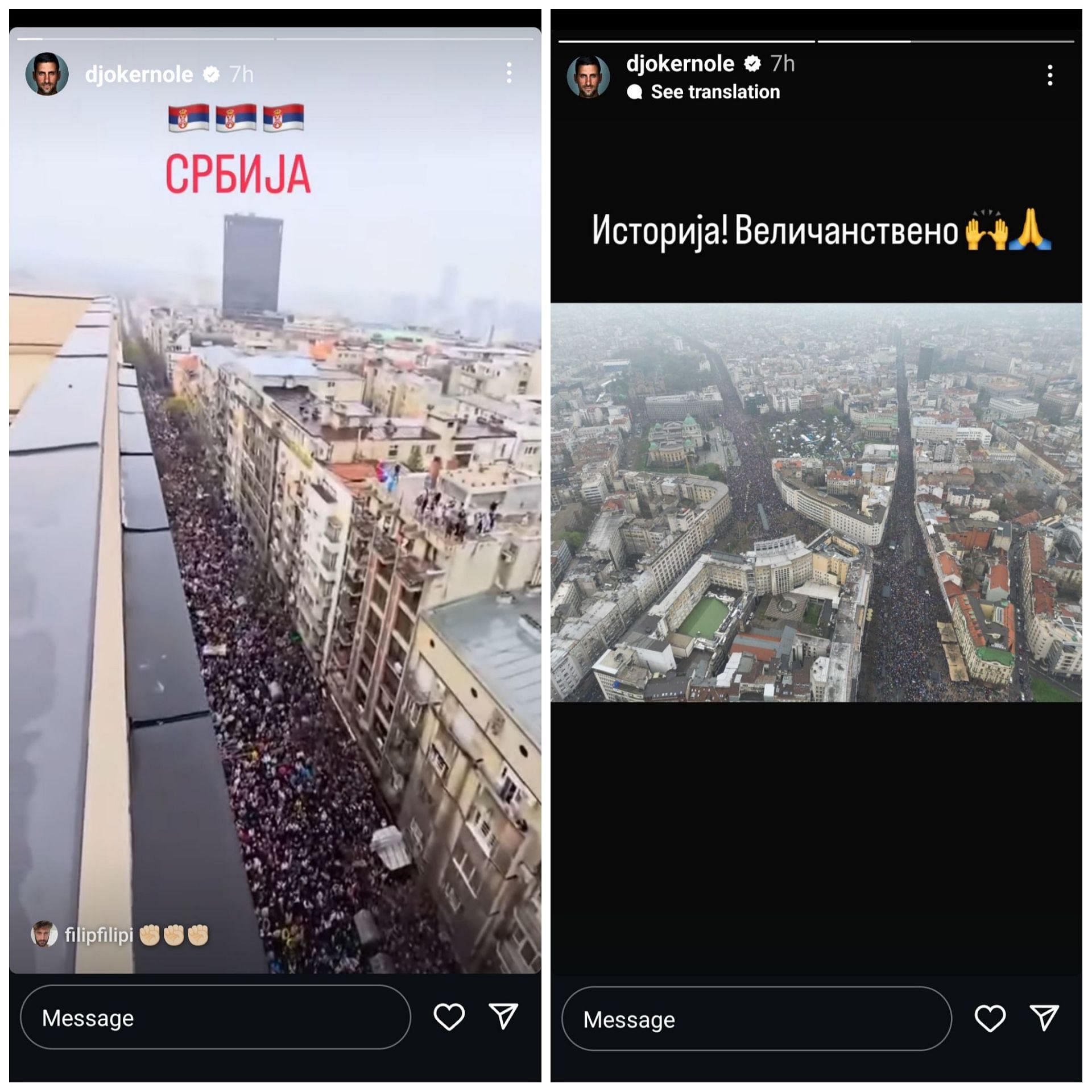 Screen grab of the Serb&#039;s Instagram stories [Image Source: Instagram]