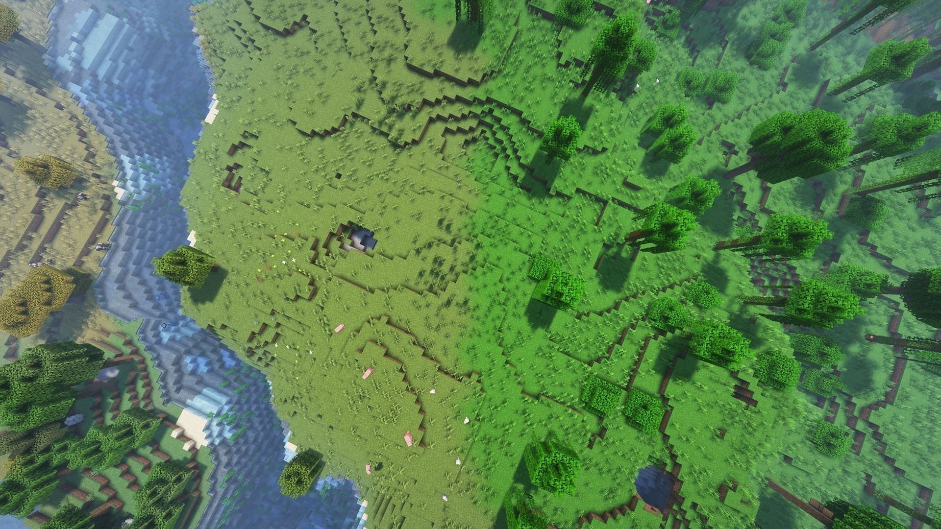 The lower biome blend setting still manages to blur the line between two grassy biomes (Image via Sportskeeda Gaming/Mojang Studios)