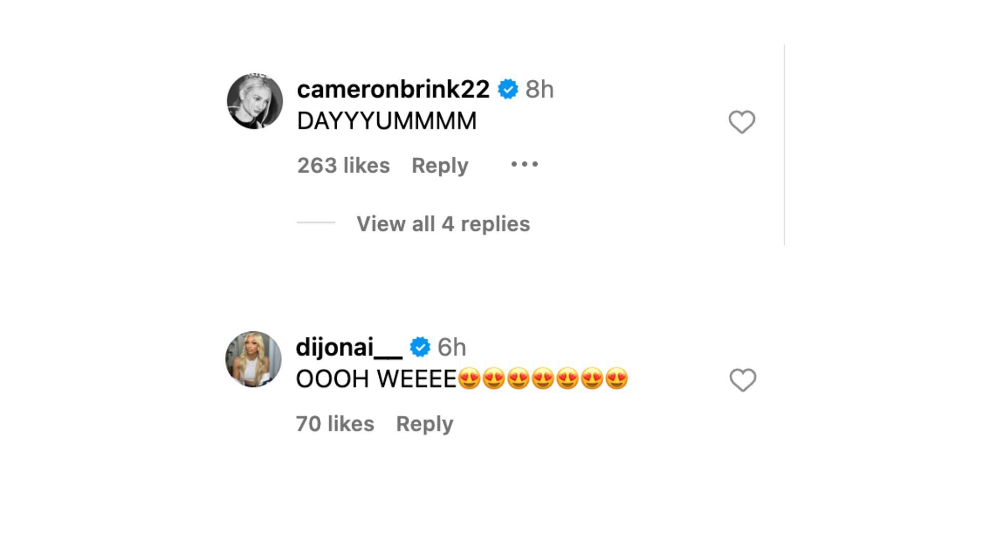 Cameron Brink and DiJonai Carrington react to Rickea Jackson&#039;s stylish look. Photo Credits: Rickea Jackson&#039;s IG account