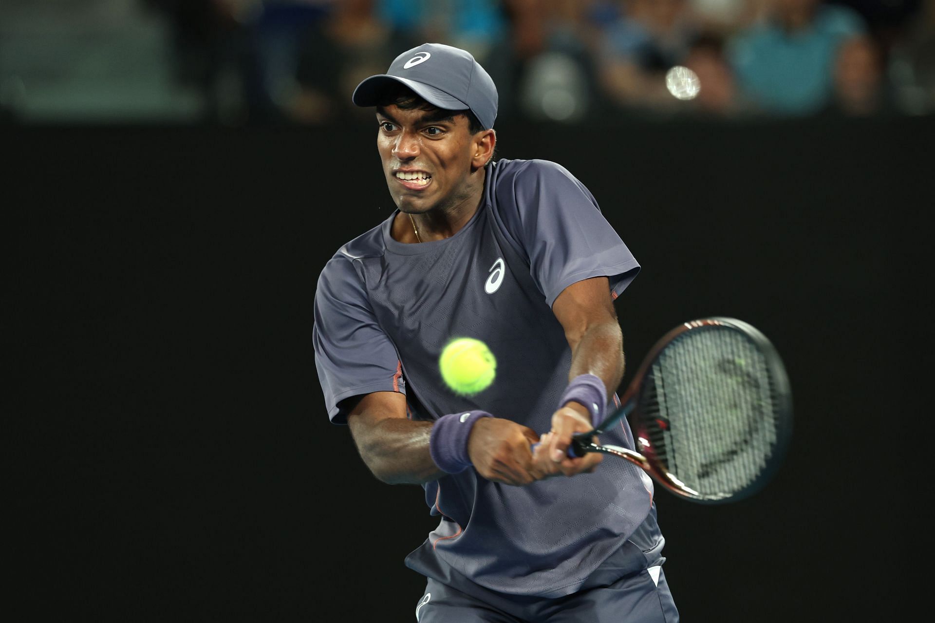 Nishesh Basavareddy hits a backhand | Image Source: Getty