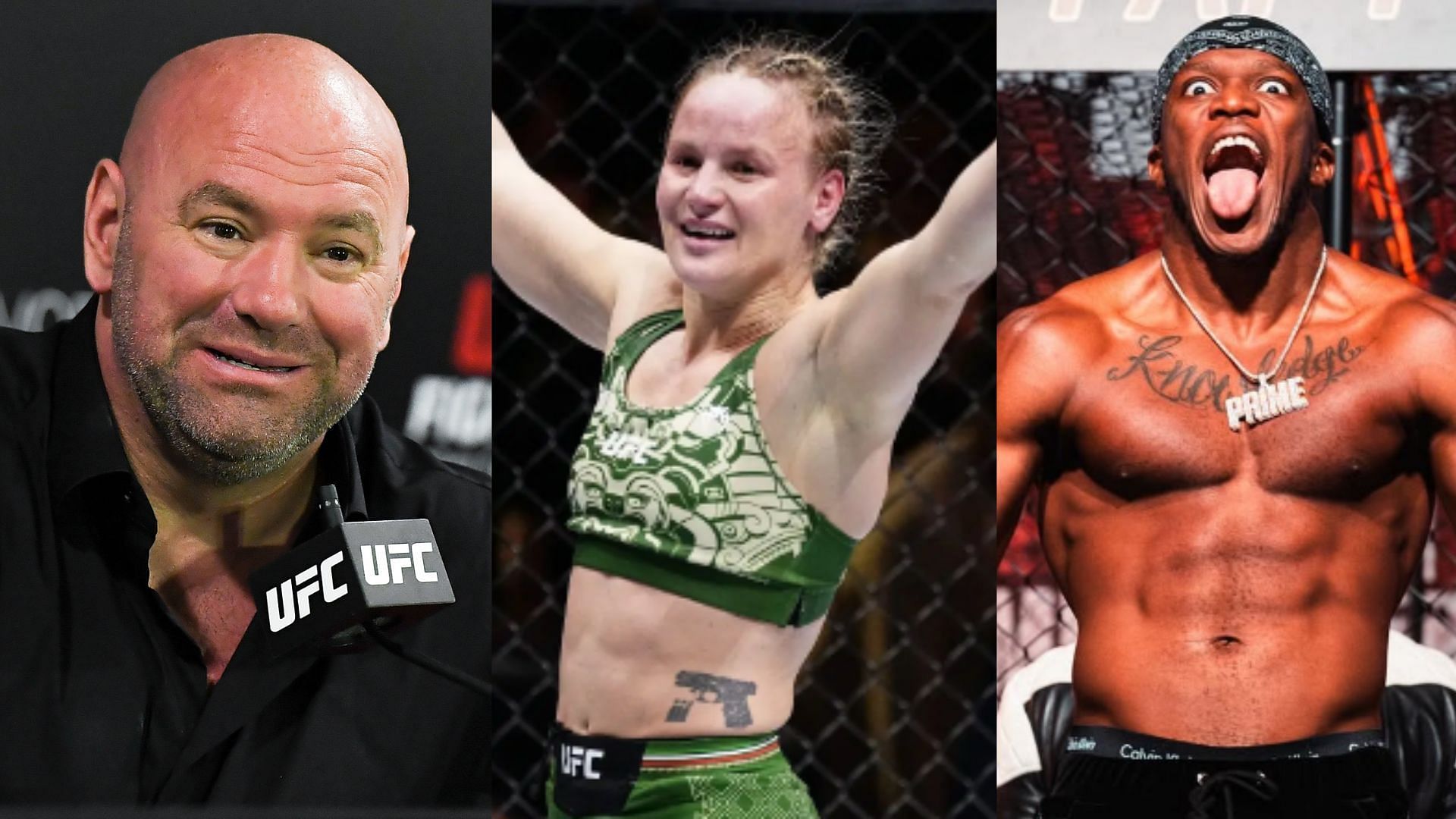 Dana White (left), Valentina Shevchenko (center), KSI (right) [Images courtesy of Getty Images &amp; @ksi on Instagram]