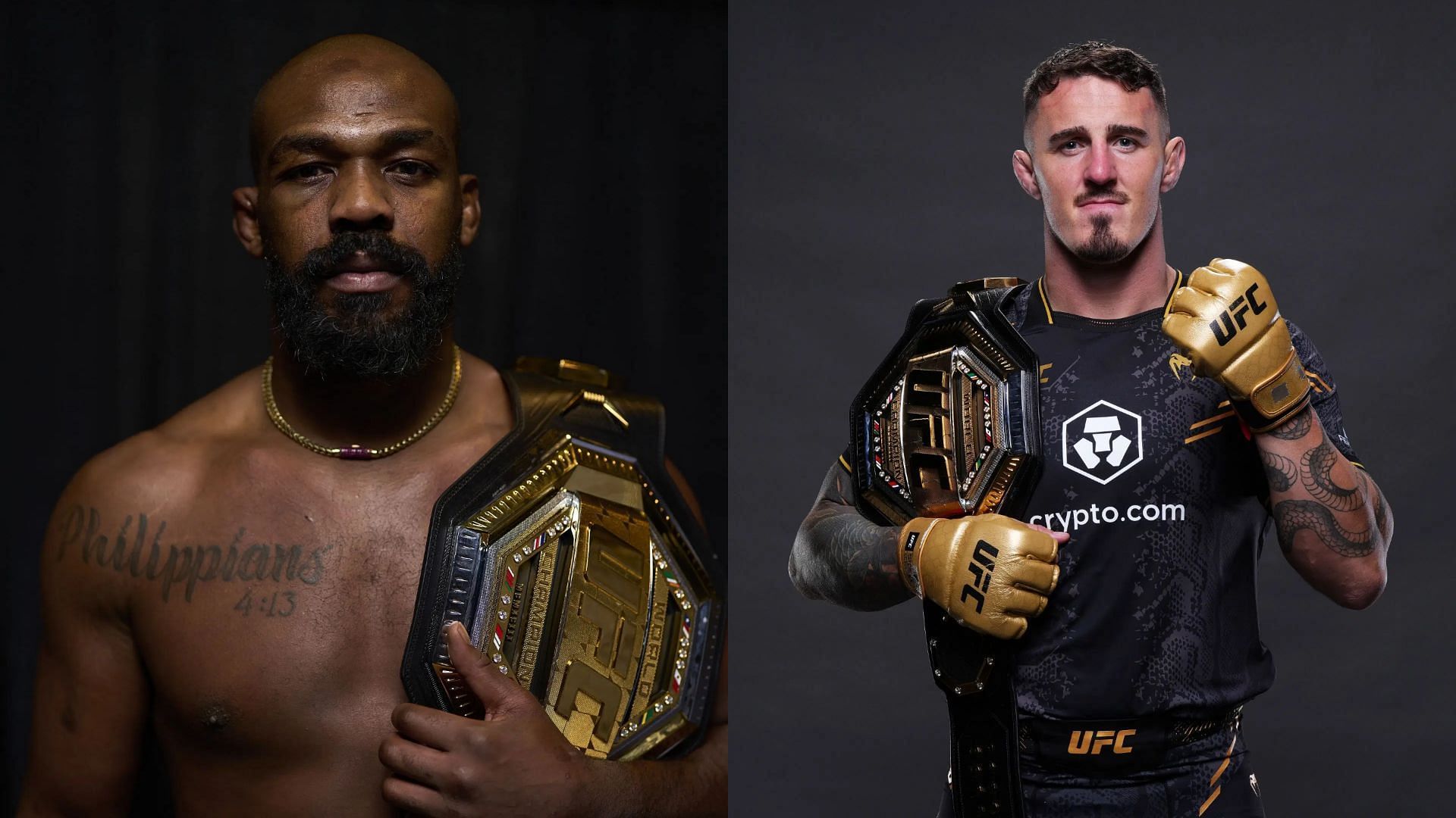 A fan has called out Jon Jones (left) for ducking Tom Aspinall (right). [Image courtesy: Getty Images]