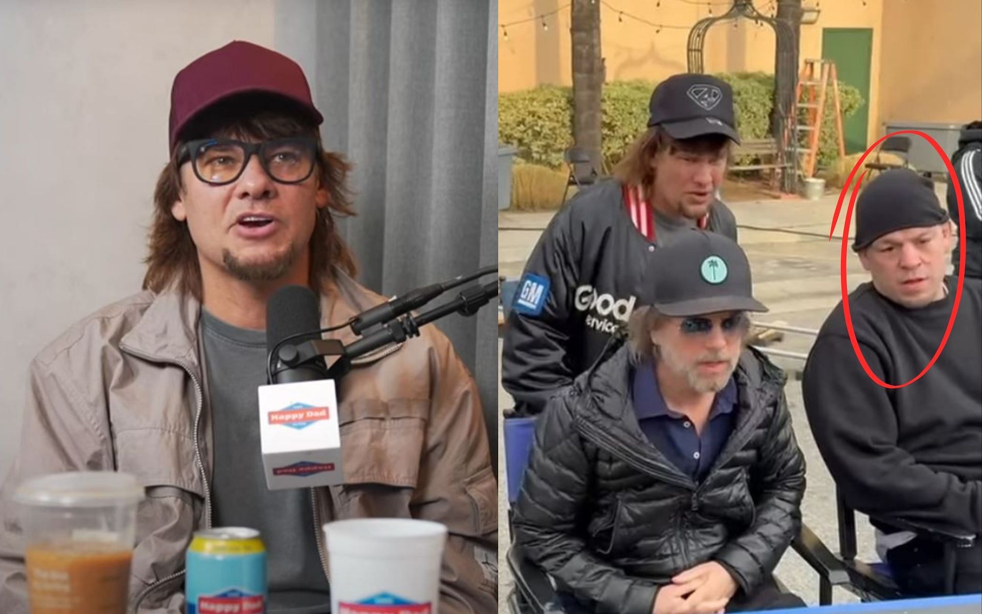 Theo Von (left) talked about working on the set with David Spade and the Diaz Brothers (right). [Image credit: FULL SEND PODCAST on YouTube, @theovon on Instagram]