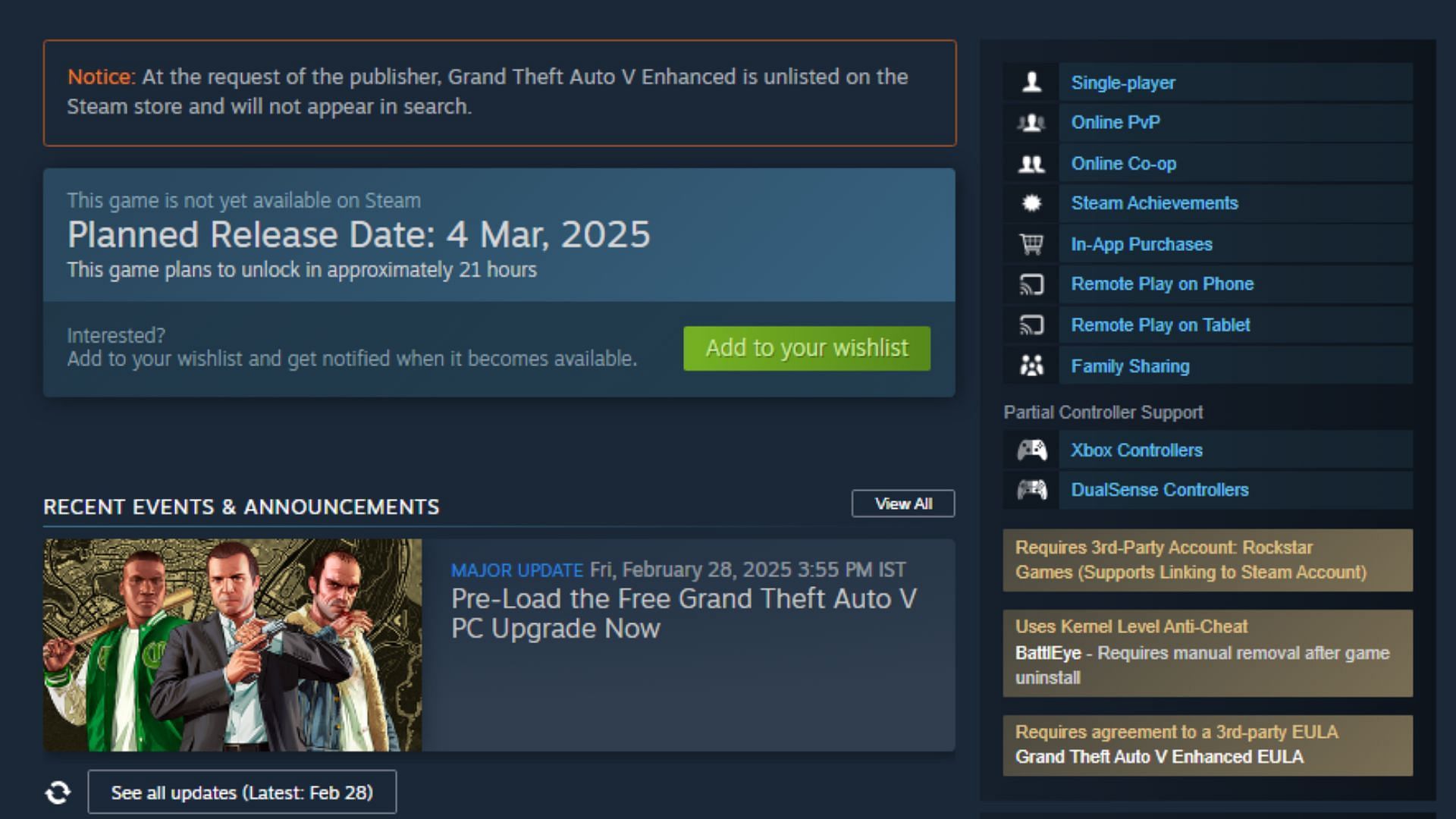 The GTA 5 Enhanced Steam page as of this writing (Image via Steam)