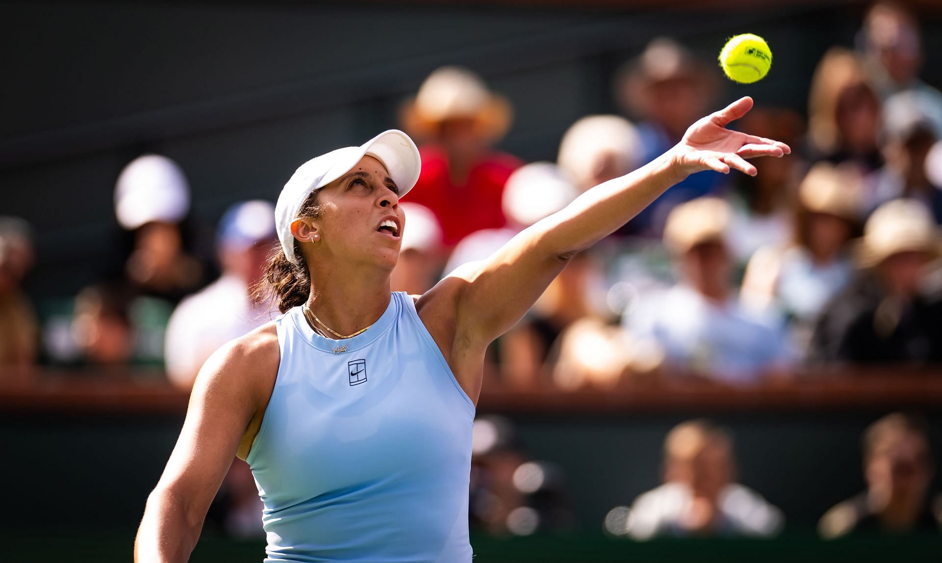 Madison Keys of the United States in action against Donna Vekic of Croatia in the women&#039;s singles fourth round on Day 8 of the BNP Paribas Open - Source: Getty