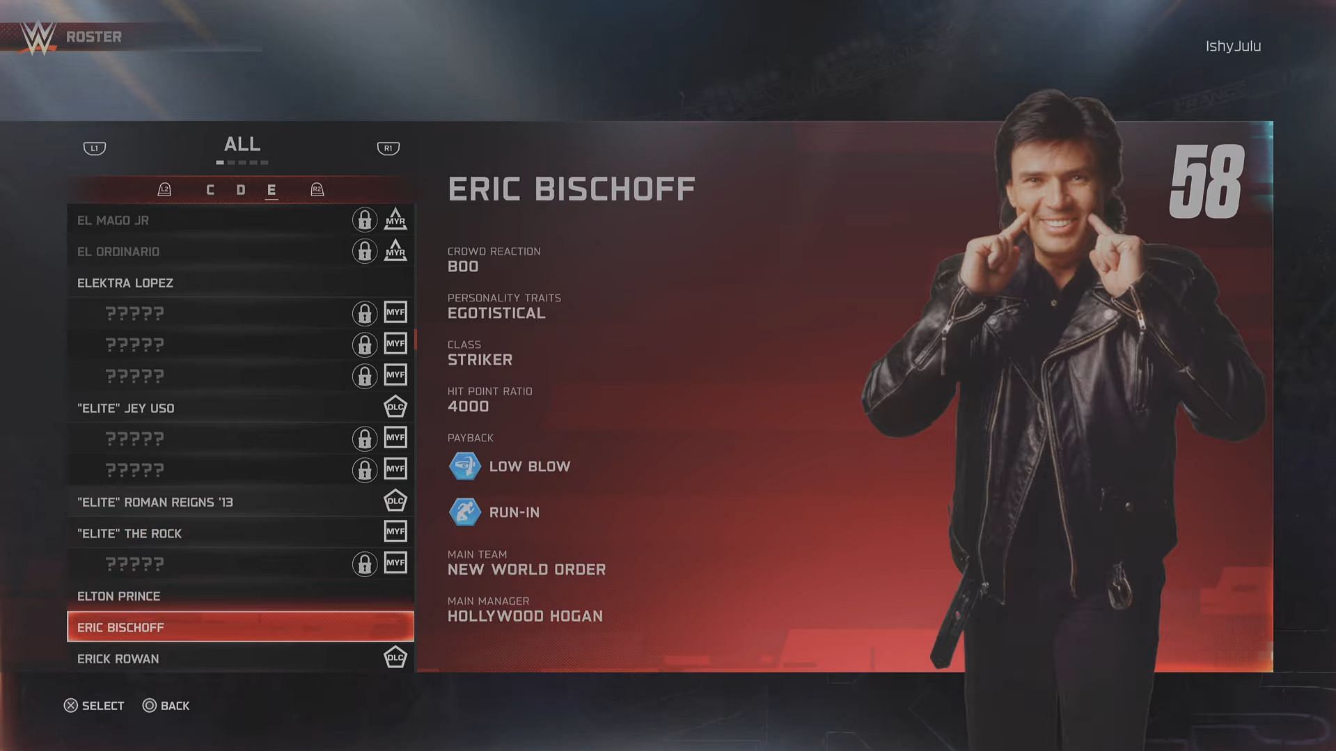 Eric Bischoff has a rating of 58 (Image via 2K Games || YouTube/@BottomTier)