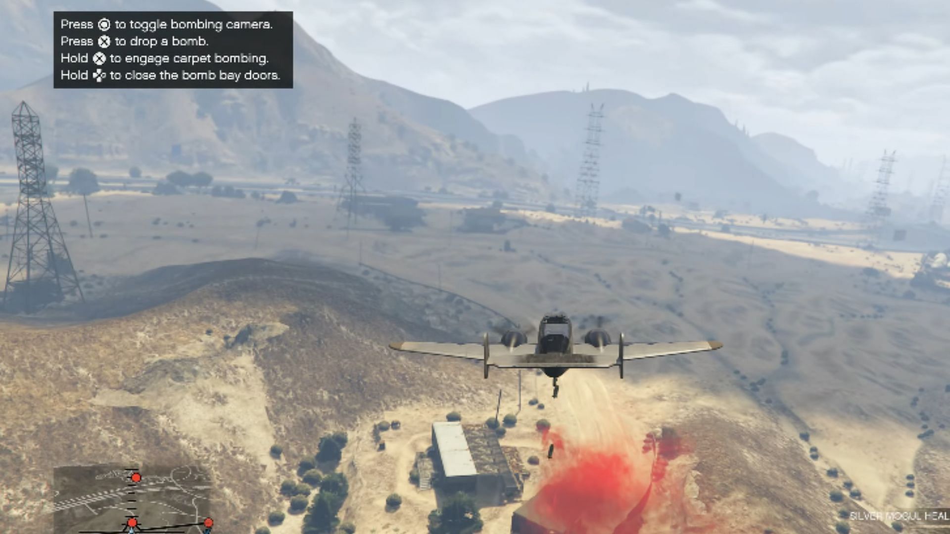 Dropping bombs on Eberhard bases (Image via Rockstar Games || YouTube/GTA Series Videos)